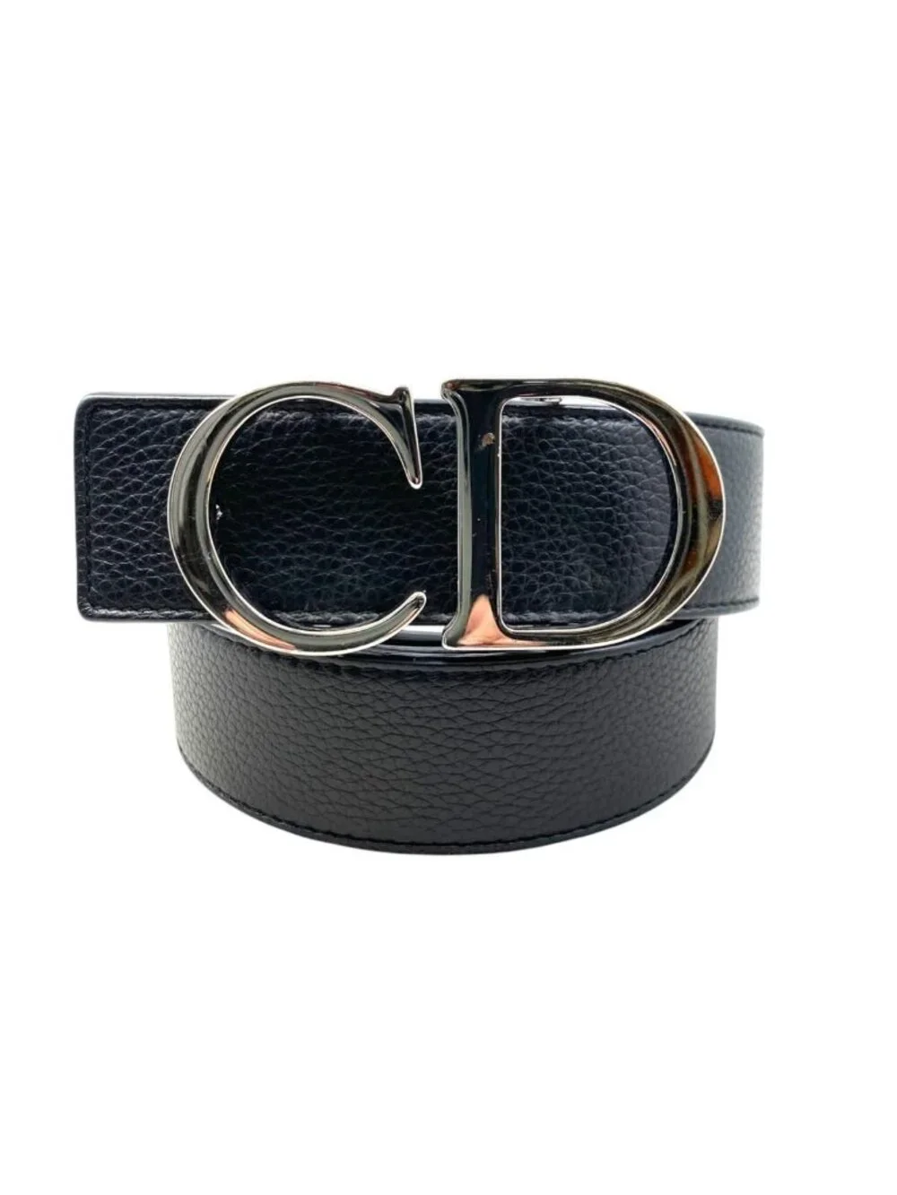 Dior Belt CD Logo Leather Navy Silver